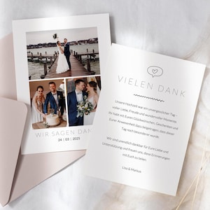 Dankeskarten für Hochzeit auf Deutsch ohne Umschlag | A6 | Chromokarton | Personalisierbar | Eigene Fotos | 3 Varianten | Hochzeitspapeterie