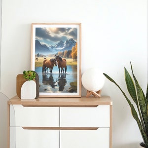 Cuadro Decorativo de Caballos en un Lago - Cuadro digital de paisajes inspirador