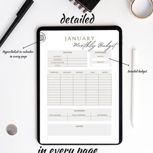 UNDATED YEARLY DIGITAL Planner, 2024 digital planner, hyperlinked in calender