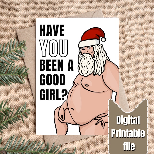 Funny Christmas Card for her | PRINTABLE DOWNLOAD | Rude Santa | Downloadable Greetings Card | Girlfriend Christmas card