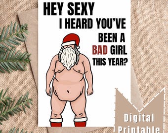Funny Christmas Card | PRINTABLE DOWNLOAD | Fat Santa | Downloadable Greetings Card | Funny Santa Card | Girlfriend Christmas Card