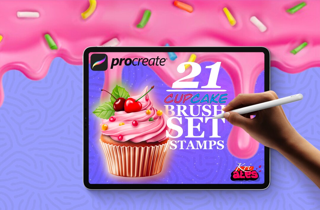 21 Procreate Cupcake Brush Stamp Set Decorated Cupcakes Designs Buttercream Frosting Sprinkled