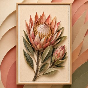 Lámina decorativa de pared con diseño de protea, lámina botánica floral.