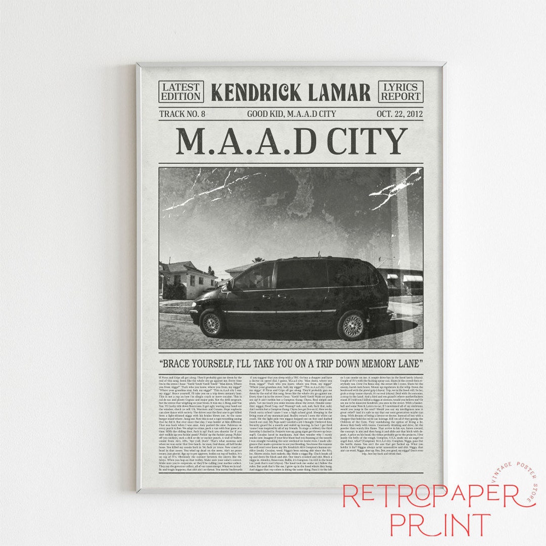 Vintage Kendrick Lamar Newspaper Style Lyric Poster M.A.A.D Etsy
