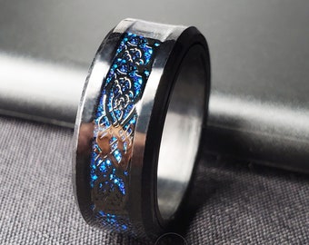 Bague dragon celtique, anneaux bleu foncé, bague cool, bague noir/bleu, cadeau pour elle, anneaux de pouce pour homme, cadeau d'anniversaire, cadeau pour amis