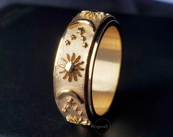 Anello spinner stella/luna, anello Fidget, anello per uomini/donne, regalo per un amico, anello di ansia, anello di meditazione, anello di preoccupazione, anello rotante