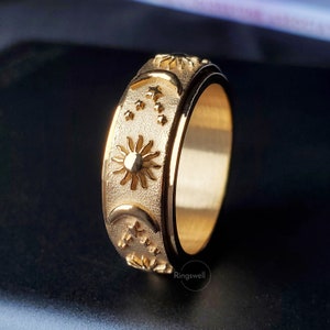 Anillo giratorio estrella/luna, anillo fidget, anillo para hombres/mujeres, regalo para un amigo, anillo de ansiedad, anillo de meditación, anillo de preocupación, anillo giratorio