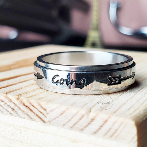 Silver Keep Going Rings, Motivate Spinner Rings, Inspirational Ring Band,  Ring for Men/women, Gifts for Friend, Anxiety Ring, Spinning Rings 