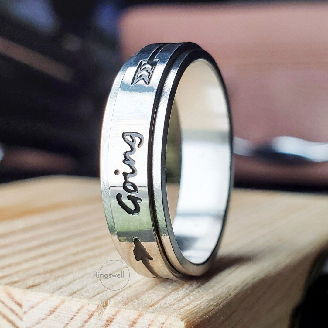 Silver Keep Going Spinner Ring Motivate Fidget Ring Rotating Etsy
