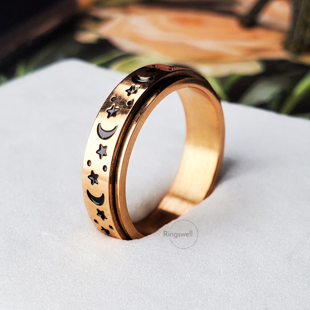 Gold Moon/star Spinner Ring, Fidgeting Ring, Ring for Men/women, Gift for Friend, Birthday Gifts