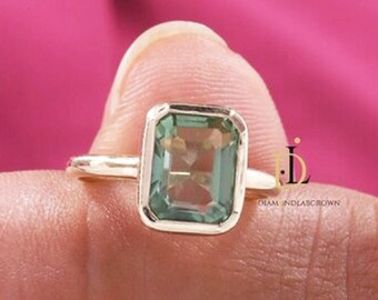 14k Emerald Ring, Green Emerald Bezel Ring, Emerald Cut Bezel Ring, Emerald Bezel Engagement Ring, Emerald Solitaire Ring, May Birthstone