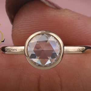 Rose Cut Moissanite Ring, 1 CT Rose Cut Round Moissanite Engagement Ring, Bezel Set Wedding Ring, Solid 14K Yellow Gold Unique Ring Gift