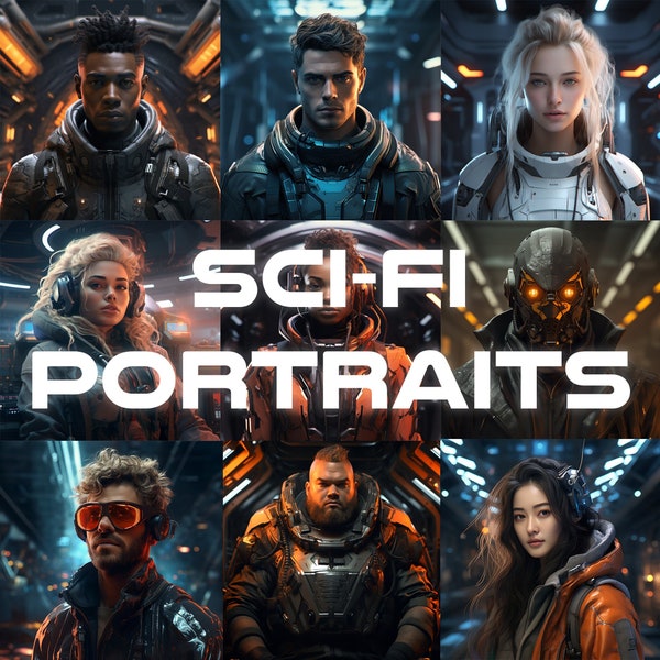 40 Sci-Fi Portraits, sci-fi, fantasy, concept art, illustration, dnd, futuristic, cyberpunk, prints, board game, tabletop, designs, prints