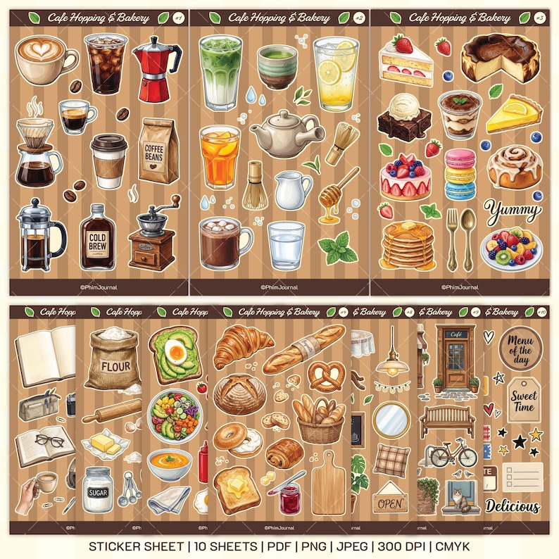 Cafe Hopping & Bakery - Printable Sticker Sheet - Png Stickers - Cricut ...