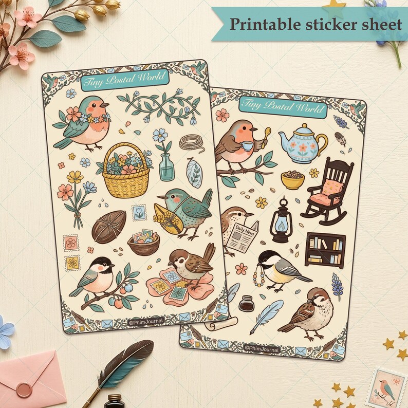 Tiny Postal World Printable Sticker Sheet, Fussy Cut, Cute Snail Mail ...
