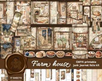 farm house - housing decor - printable folio junk journal kit - junk journal supply - journal pockets - insert cards - printable papers