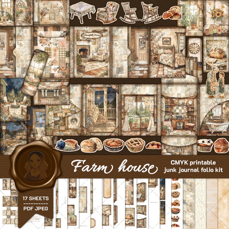 Farm House - Housing Decor - Printable Folio Junk Journal Kit - Junk ...
