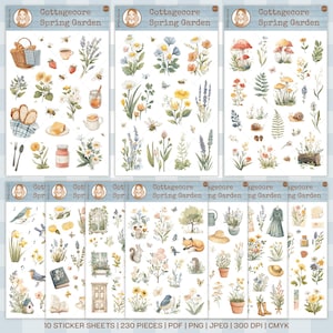 Jardin printanier champêtre - planche d'autocollants imprimables - autocollants PNG - découpe Cricut - découpe précise - autocollants numériques - autocollants pour agenda