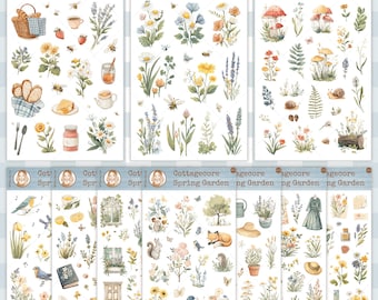 Cottagecore Spring Garden - printable sticker sheet - png stickers - cricut cutting - fussy cut - digital stickers - planner stickers