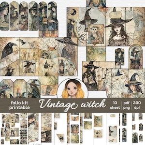 Vintage witch - printable junk journal folio - junk journal kit folio - folio kit - junk journaling printables - witch craft - junk journal