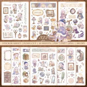May include: A set of sticker sheets featuring whimsical illustrations of fairies, books, and botanical elements. The stickers include the text "Botanical", "Study", and "Celestial". The set contains 322 pieces.