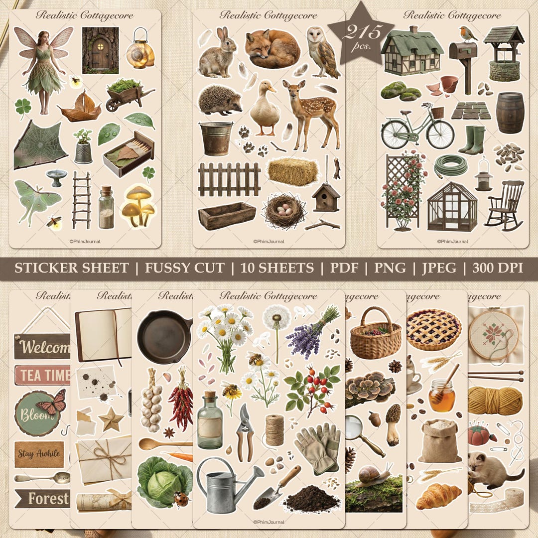 Cottagecore Printable Sticker Sheet, Realistic Photography Junk Journal ...