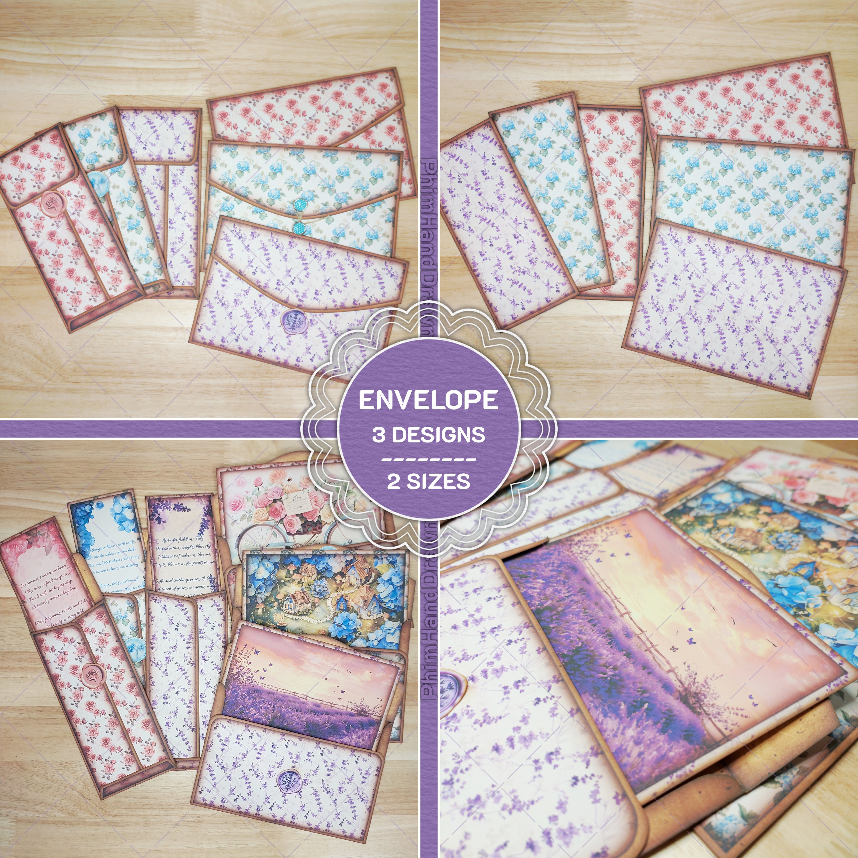July Flower Envelopes - Printable Folio Junk Journal Kit - Junk Journal ...