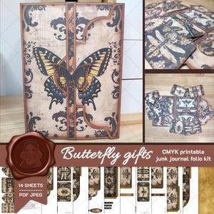 vlinder cadeau enveloppen - afdrukbare folio junk journal kit - folio kit - junk journal voorraad - tijdschriftenzakjes - insteekkaarten - doe-het-zelf knutselen