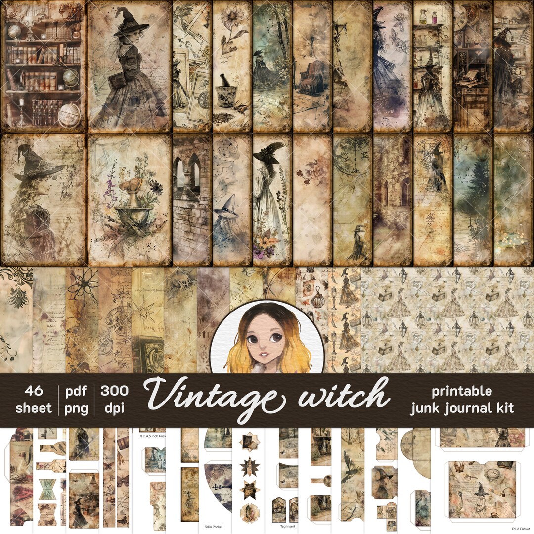 Vintage Witch - Printable Junk Journal Kit - Junk Journaling Printables ...
