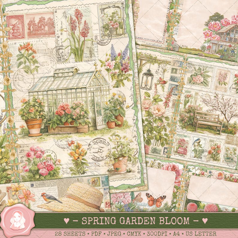 Spring Garden Bloom - Printable Junk Journal Pages - Junk Journal ...