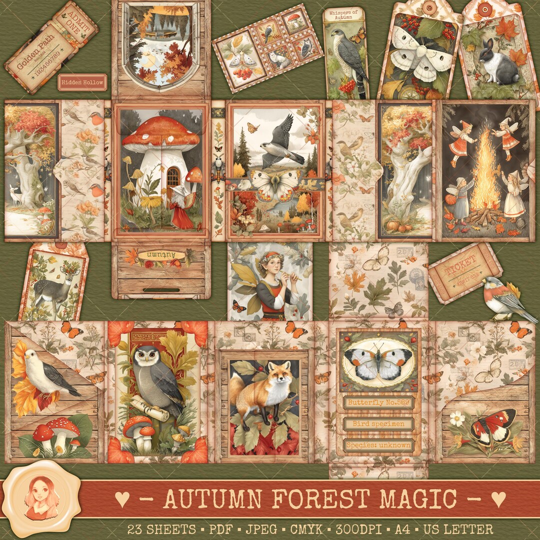 Autumn Forest Magic - Fall Gift - Printable Folio Junk Journal Kit ...