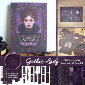 Victorian Gothic Lady - printable folio junk journal kit - folio kit - journal pockets - dark aesthetic -  insert cards - Printable Papers