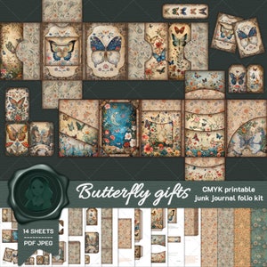 vlindergeschenken - bosdieren - afdrukbare folio junk journal kit - folio kit - junk journal aanbod - insteekkaarten - afdrukbare kits