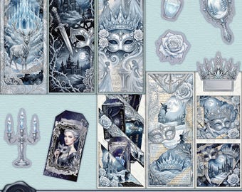 Winter Court High Fae utskrivbar folio skräpjournalkit - Mörk fantasy Fussy Cuts - Vintage vinterjournalingmaterial - Gotisk romantik