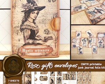 victorian witch - printable folio junk journal kit - digital folios - junk journal supply - journal pockets - insert cards - witch crafts