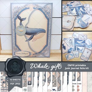 walviscadeau - kit afdrukbare foliojunkdagboek - digitale folio's - voorraad junkjournalen - dagboekzakjes - insteekkaarten - digitale documenten