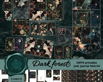 Dark forest - printable folio junk journal kit - folio kit - junk journal supply - insert cards - printable kits - botanical flowers