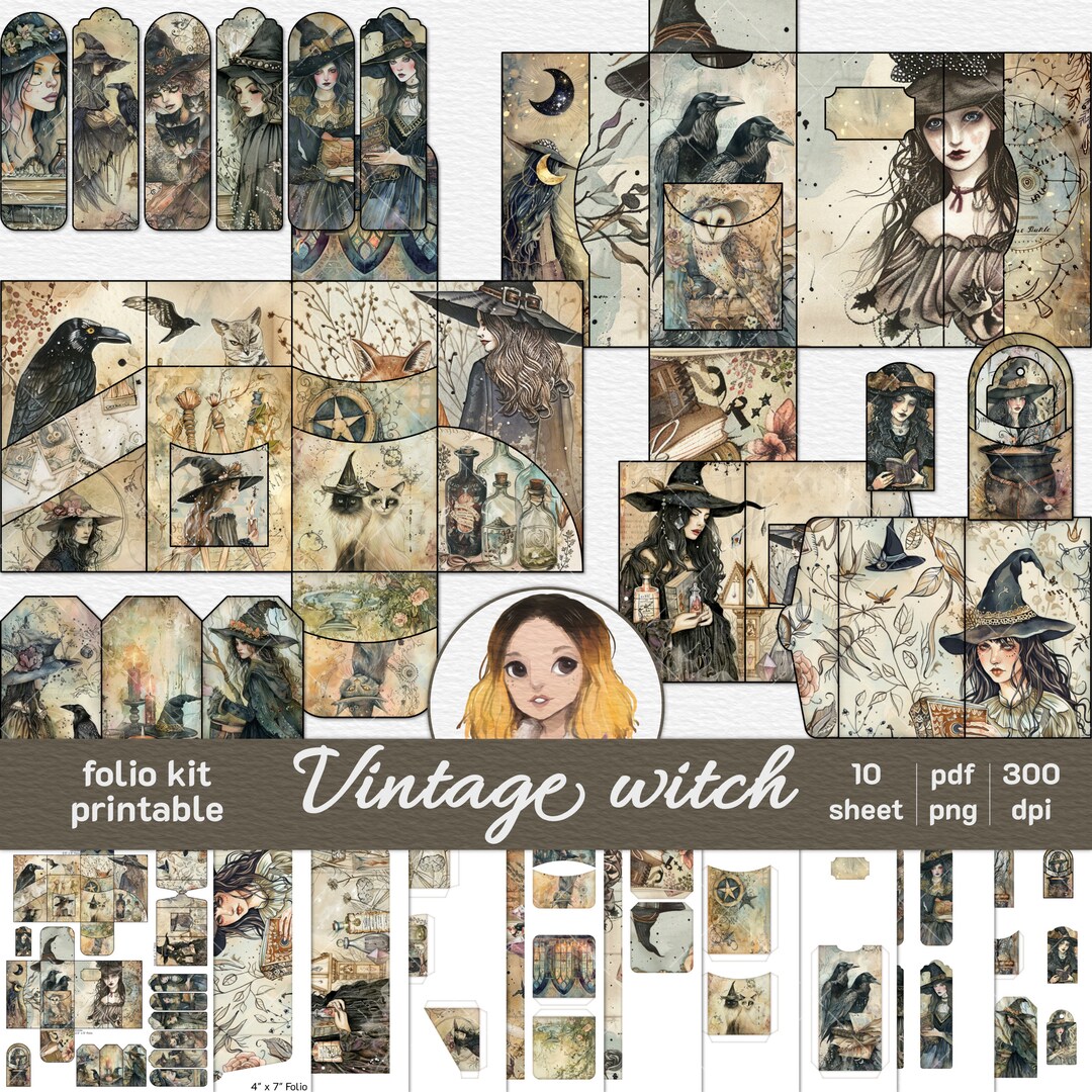 Vintage Witch Printable Junk Journal Folio Junk Journal Kit Folio Folio ...