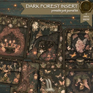 Kit de diario basura imprimible con inserto de bosque oscuro - Suministros para diarios basura - Folios digitales - Bolsillos para diario - Tarjetas insertables - Hongo retro