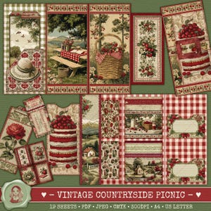 Vintage Countryside Picnic - afdrukbaar folio voor junkjournal - voorraad junkjournal - afdrukbare ephemera - digitale folio's - afdrukbare papieren