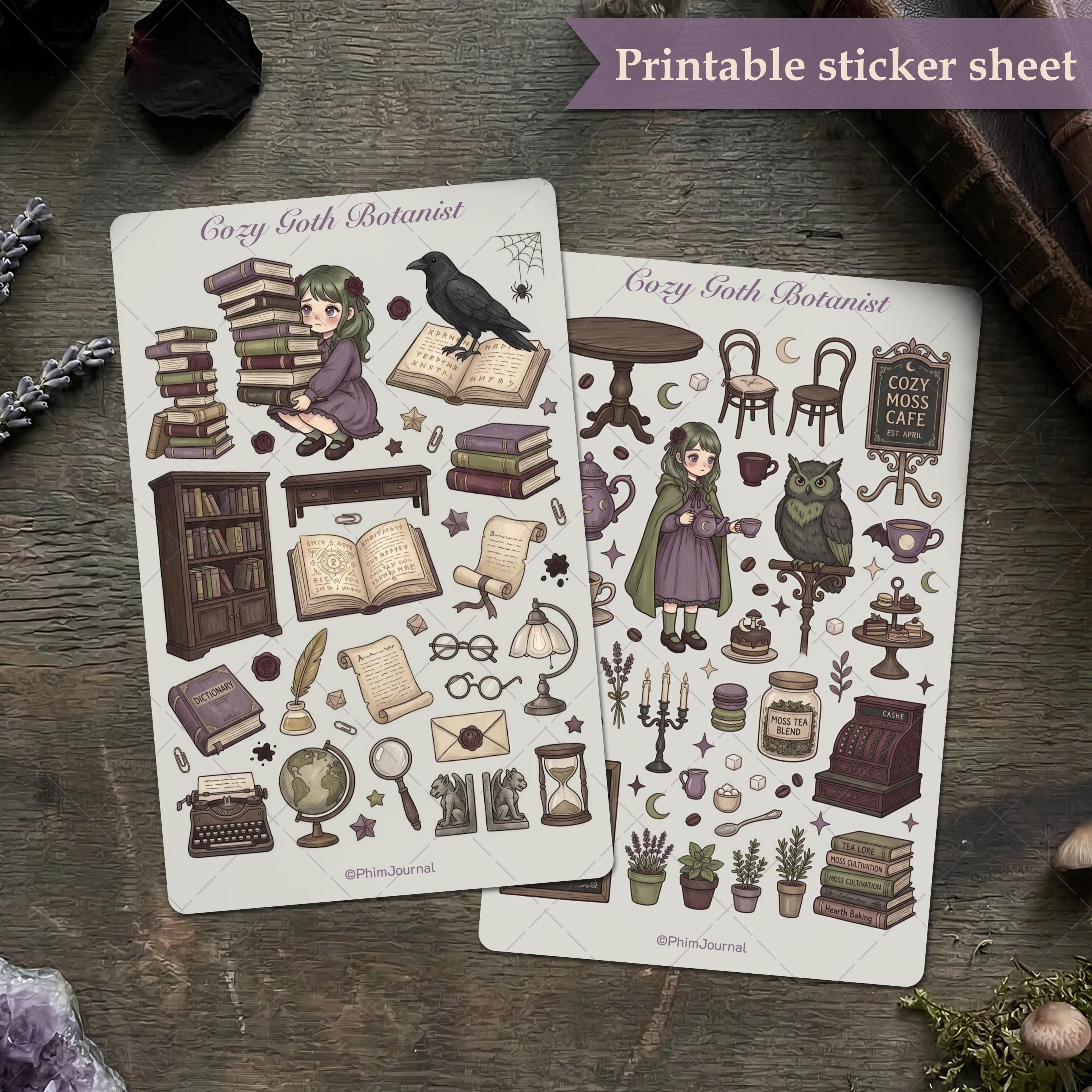 Cozy Goth Botanical Printable Sticker Sheet, Spooky Cute Witchy Journal ...