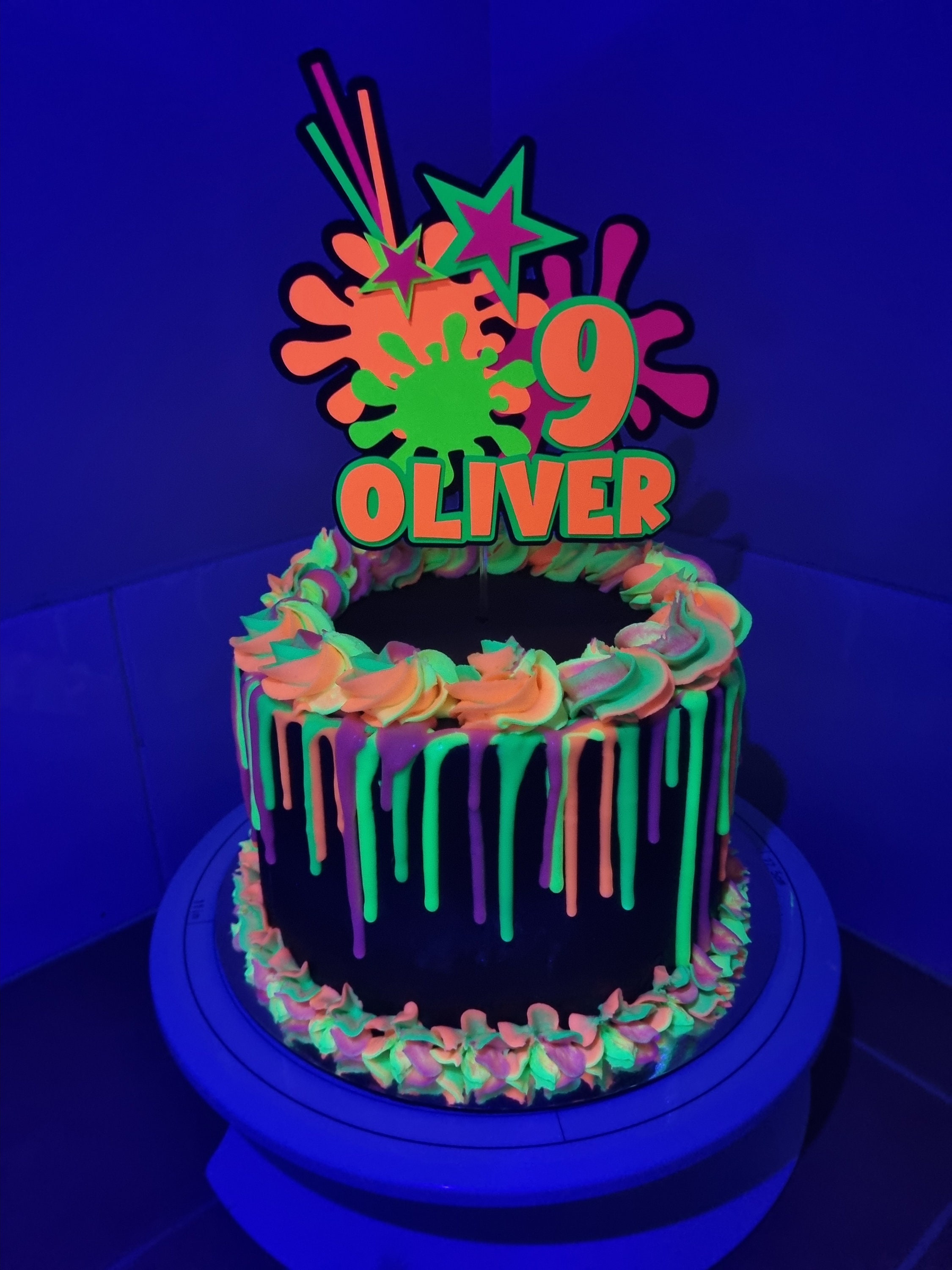 Buy Glow Party Cake Topper, Neon Birthday Cake Topper, Personalized Cake  Topper, UV Reflective Cake Decoration, Fluorescent Neon Cake Decor Online  in India 