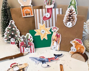 Printable Advent Calendar | Watercolor Advent Calendar Template | Digital Download | DIY Christmas Countdown | Printable Christmas Decor