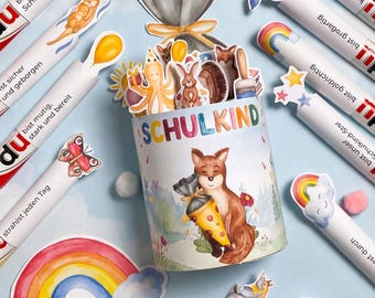 Einschulungsset mit Fuchsmotiv für Duplo-Box | 35 Mutmacher-Botschaften | PDF zum Ausdrucken I Geschenk zum Schulstart + Bonus Stundenplan