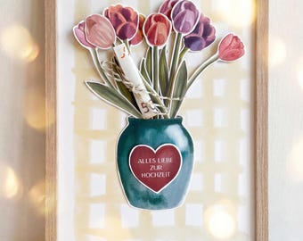 Cadeau de mariage à imprimer (argent) | Fleurs de mariage peintes à la main | Format A4 | Téléchargement numérique