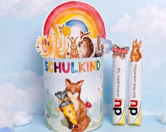 Cadeau de rentrée scolaire | Étiquettes Duplo pour écoliers avec un renard peint à la main (à imprimer) | 35 articles d'encouragement pour la boîte Duplo | Modèle PDF à imprimer