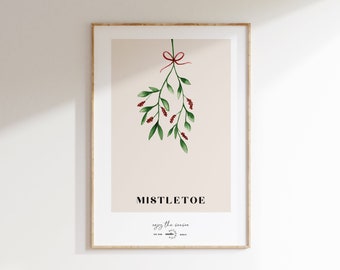 Aquarel maretak kerstprint: moderne vakantiemuurkunst (digitale download)