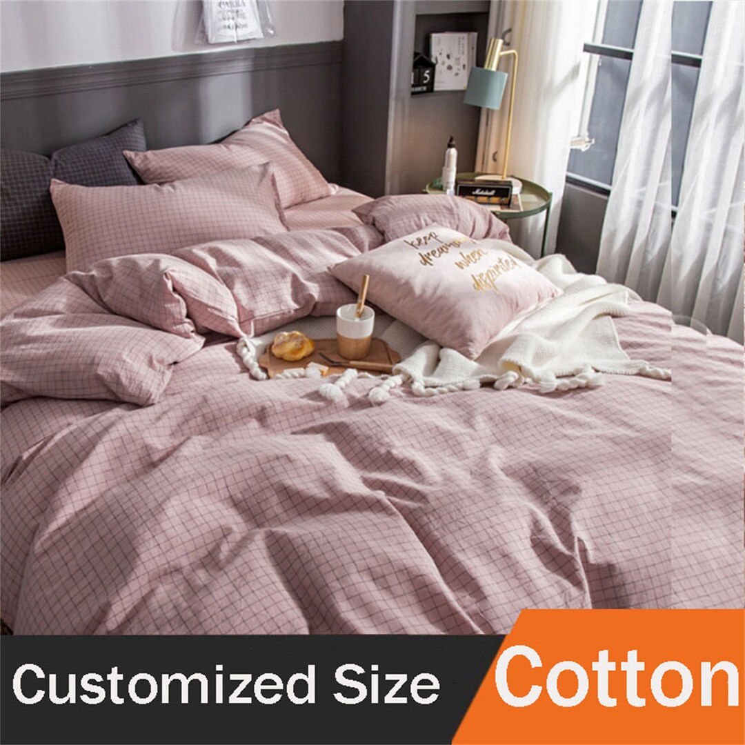 Vintage Pink Gingham Bedding Set Simple Plaid Duvet Cover With Etsy