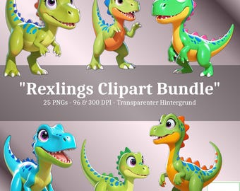 Rexlings Clipart Bundle – 25 PNGs with baby dinosaurs – 96 & 300 DPI – For stickers, planners, and DIY