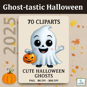 Halloween Ghost-tastic Clipart Set 70 PNGs for Print 300DPI and Digital Use 96DPI